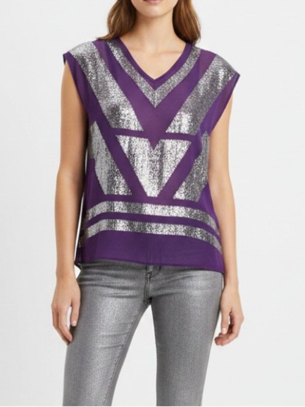 BNWT Saks 5th Ave Gunmetal Sequin Embellished Blouse